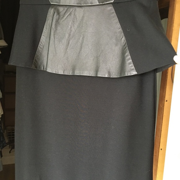 NICOLE MILLER 6 LBD leather cotton stretch peplum black knee-length shift dress! - Picture 3 of 9